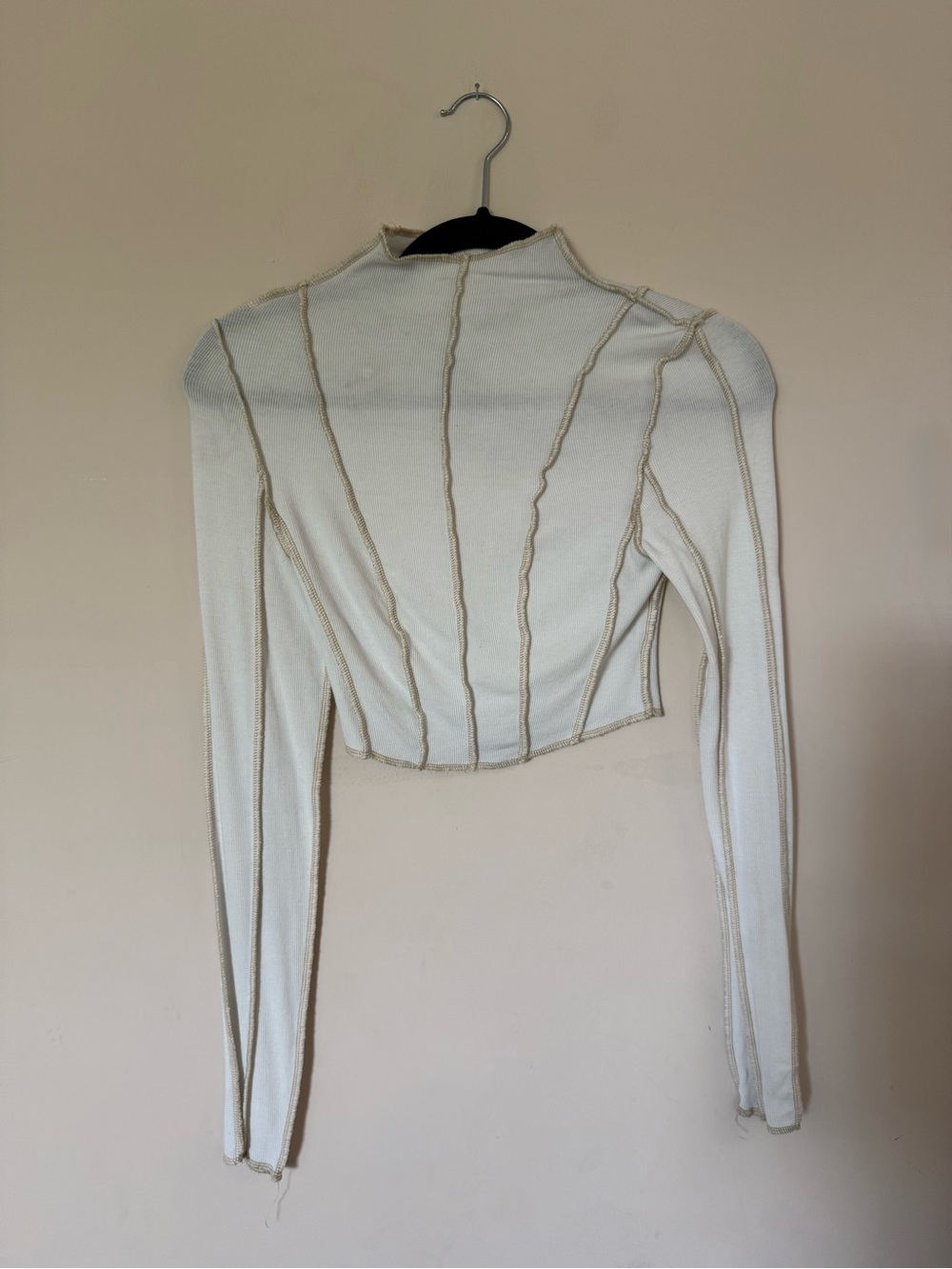12th Tribe White Cropped Long-Sleeve Top with Contrast Seams